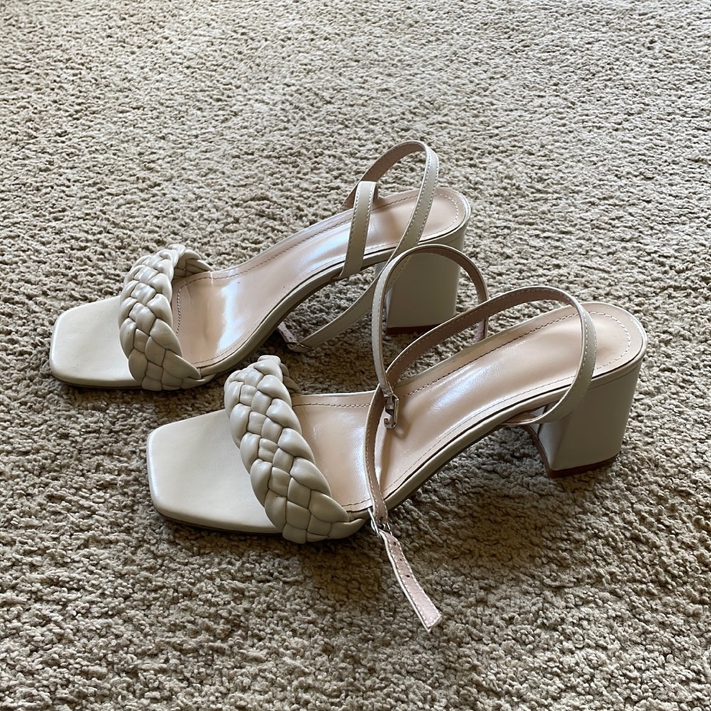 Minimalist Braided Detail Heeled Slingback Sandals, Size EUR 40, US 9